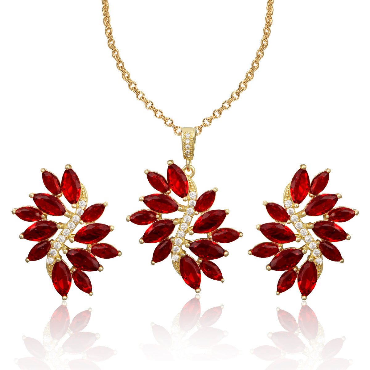 Elegant Sapphire Blue Marquise Crystal Gold-Tone Jewelry Set