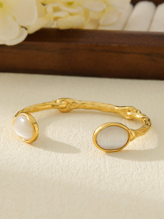 Organic Knot Gold Cuff Bracelet with Oval Gemstones | Multiple Colors
