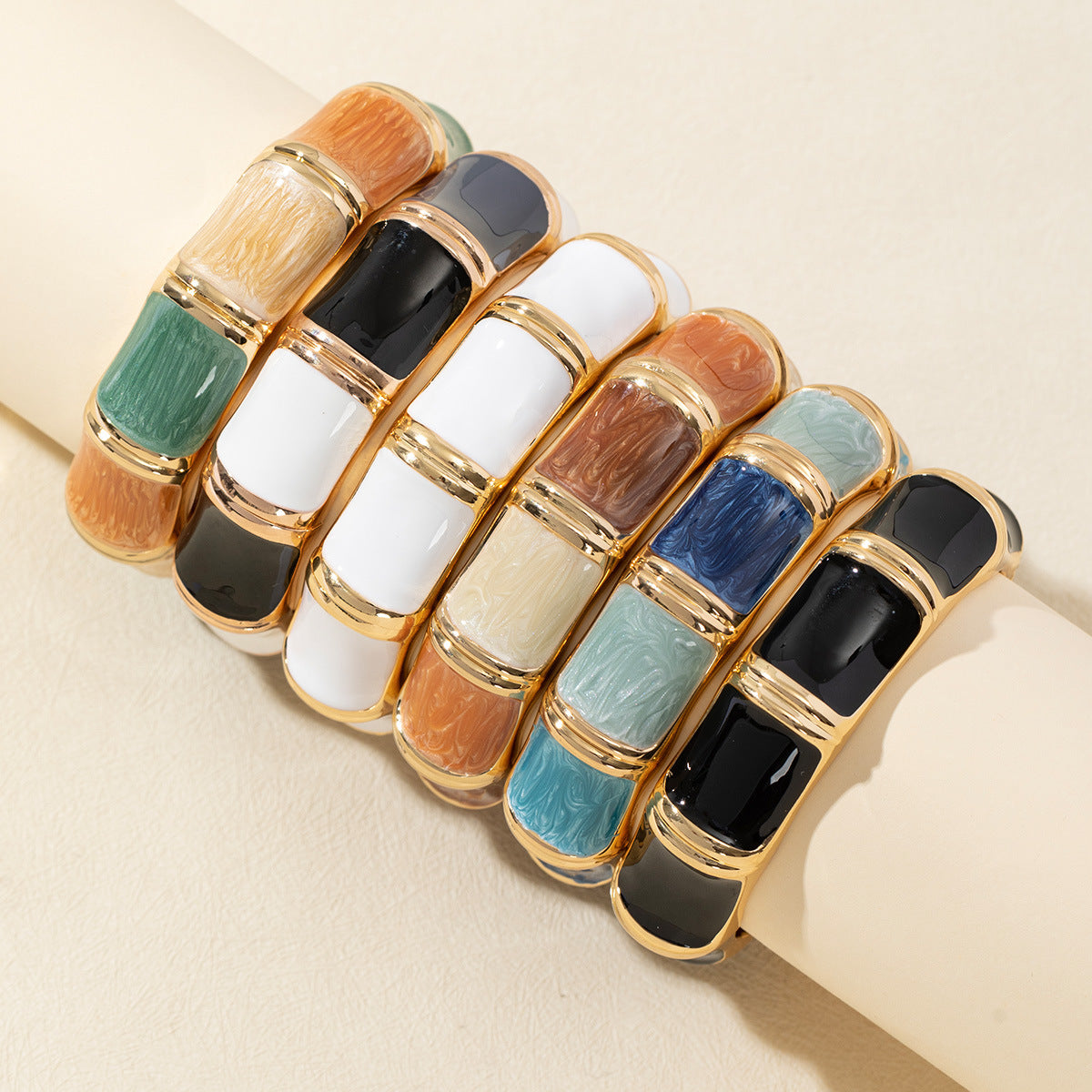Elegant Multicolor Enamel bangle  for Women – Jade-Inspired Adjustable Fashion Band