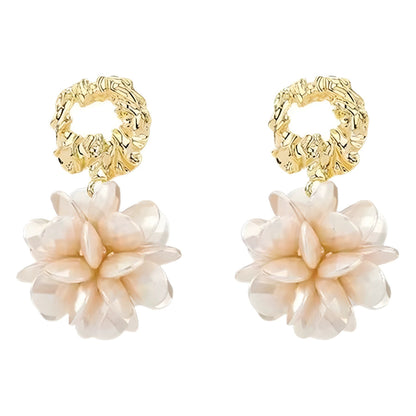Elegant Gold & Pearl Flower Drop Earrings | Statement Dangle Jewelry for Women
