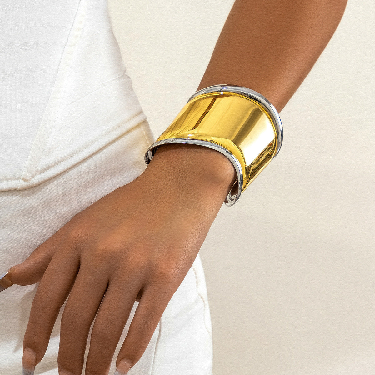 Chic Gold Tone Wide Cuff Bracelet - Statement Jewelry