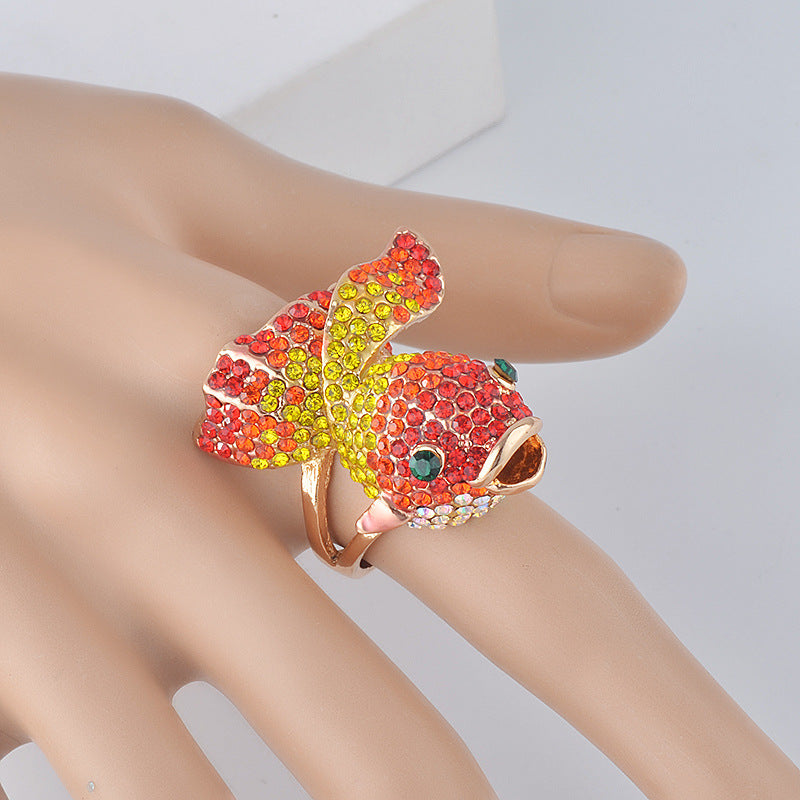 Vibrant Goldfish Crystal Adjustable Statement Ring