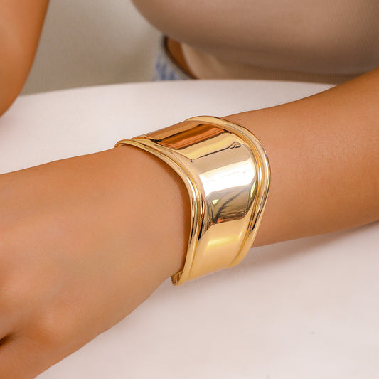 Chic Gold Tone Wide Cuff Bracelet - Statement Jewelry