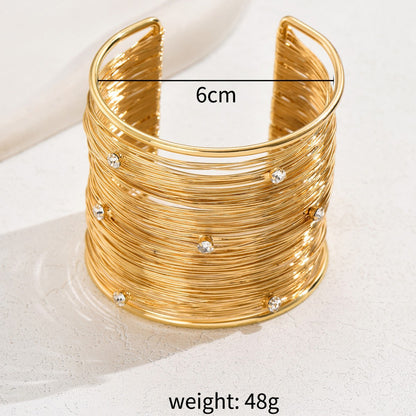 Gold Wire-Wrapped Crystal Cuff | Wide Statement Bracelet