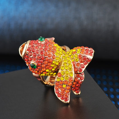 Vibrant Goldfish Crystal Adjustable Statement Ring