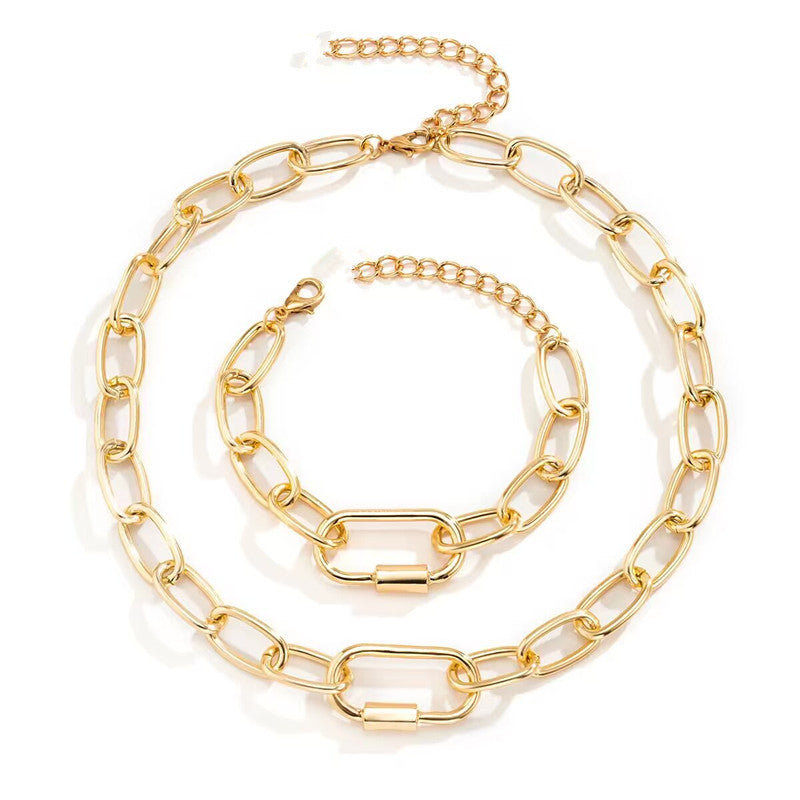 Stylish Gold and Silver Chain Necklace and Bracelet Set - Modern Minimalist Jewelry