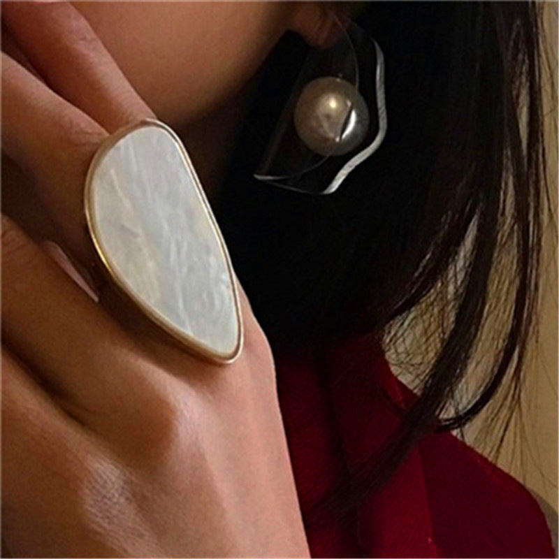 Adjustable Semi-Circle Resin Ring | Gold Tone Modern Statement Finger Ring
