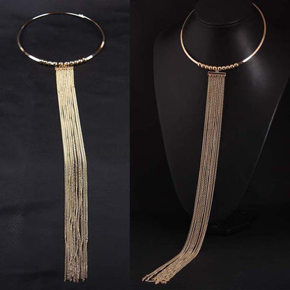 Anti-Tarnish Gold Tassel Choker Necklace | Waterproof Statement Jewelry