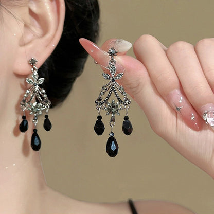 Art Deco Noir Crystal Dangle Earrings | Silver & Black Statement Jewelry