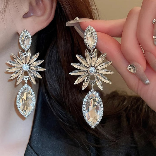 Marquise Crystal Starburst Statement Earrings | Large Floral Drop Earrings