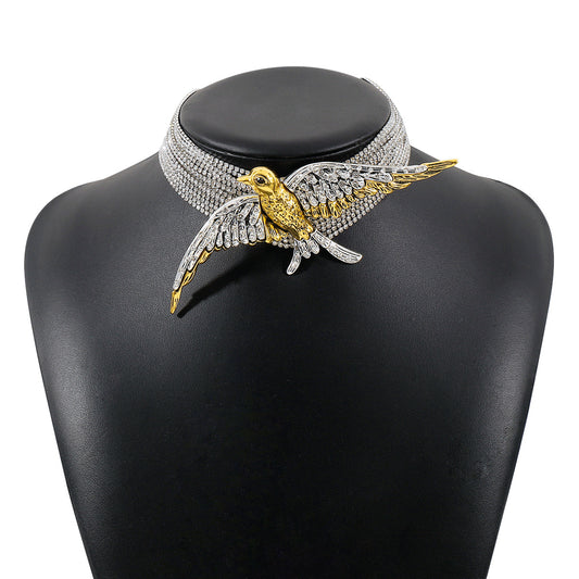 Statement Bird Motif Choker Necklace for Women | Gold & Silver Crystal Designer Neckpiece
