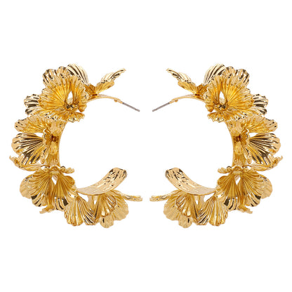 3D Gold Floral Hoop Earrings | Statement Botanical Jewelry