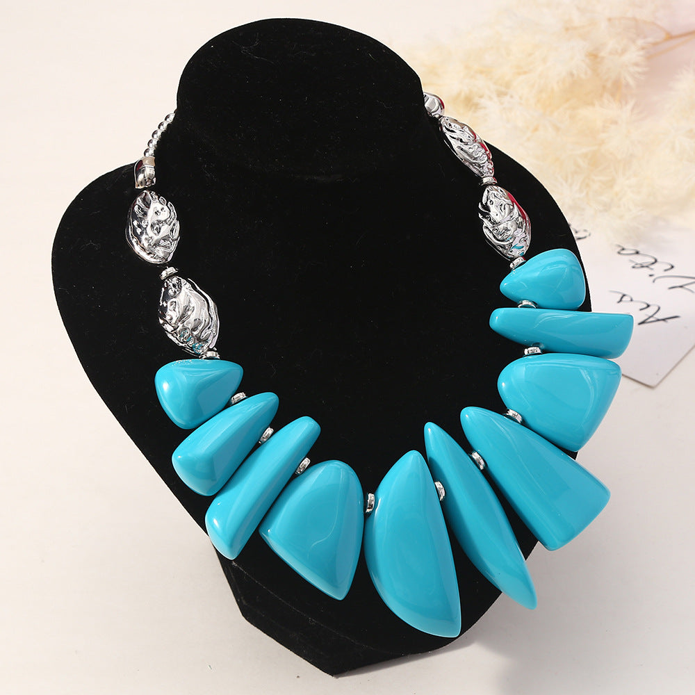 Chunky Statement Necklace for Women – Bold Resin Beads in Multiple Colors with Silver Accents