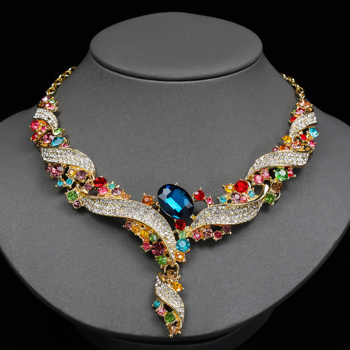 Sparkling Multi-Color & Blue Crystal Necklace Earring Set