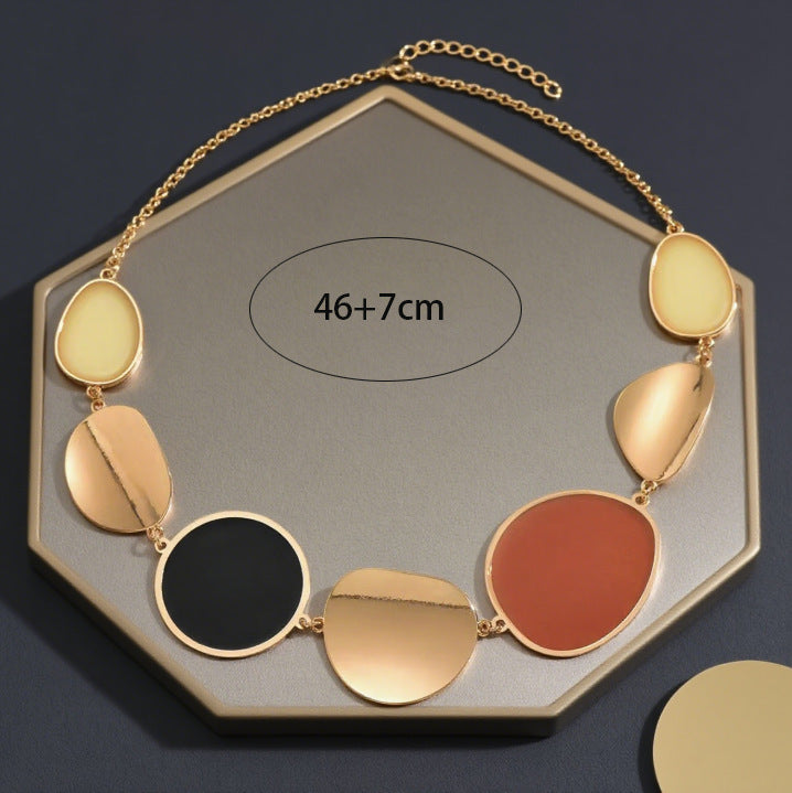 Geometric Multi-Color Statement Necklace - Gold Tone