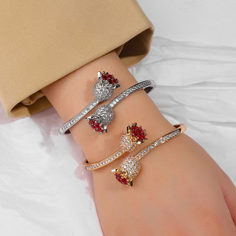 Luxury Zirconia & Ruby Blossom Wrap Bangle Bracelet