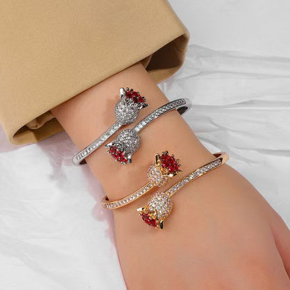 Luxury Zirconia & Ruby Blossom Wrap Bangle Bracelet