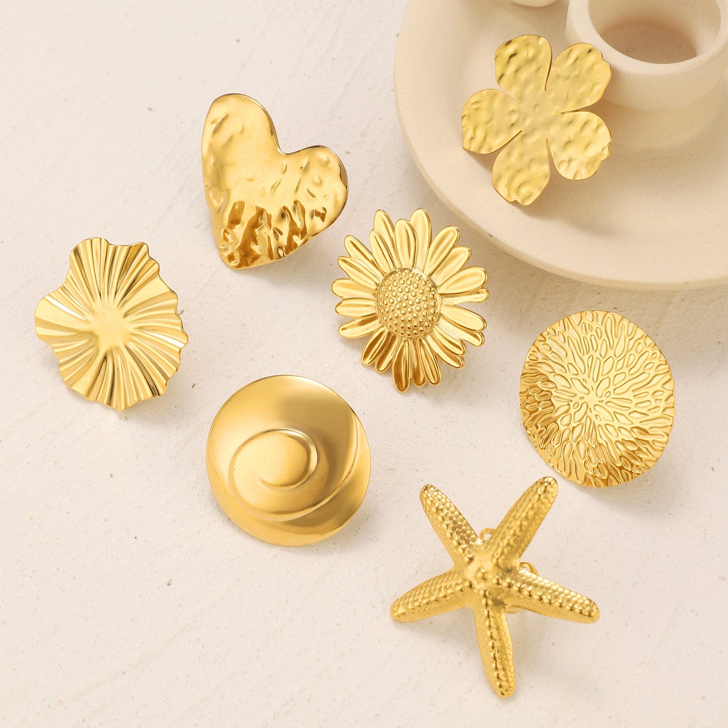 Gold Hammered Flower Statement Ring | Adjustable Textured Petal Ring
