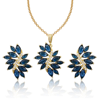 Elegant Sapphire Blue Marquise Crystal Gold-Tone Jewelry Set