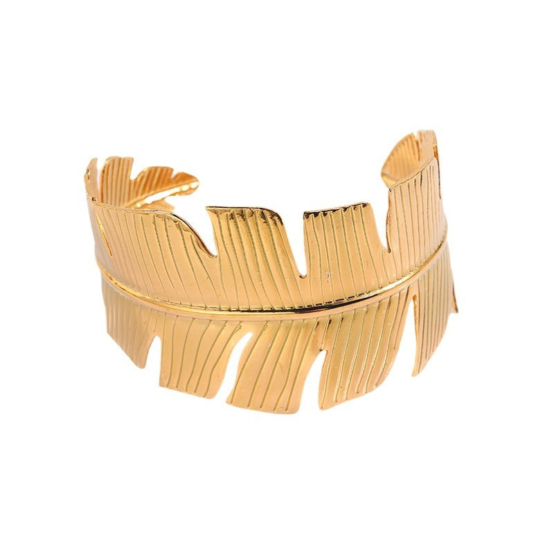 Wide Gold Feather Cuff Bracelet | Anti-Tarnish Boho Statement Jewelry
