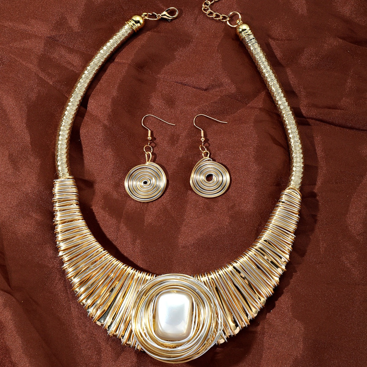 Two-Tone Wire-Wrapped Bib Necklace Set | Tribal Statement Jewelry