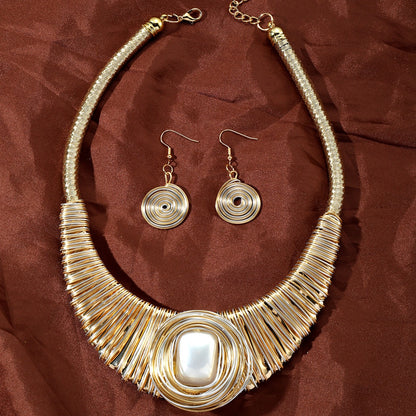 Two-Tone Wire-Wrapped Bib Necklace Set | Tribal Statement Jewelry