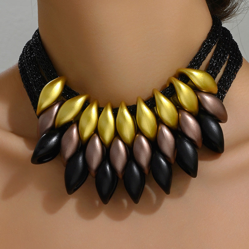 Tribal Petal Bib Necklace Set | Chunky Statement Jewelry in Gold or Multi-Tone