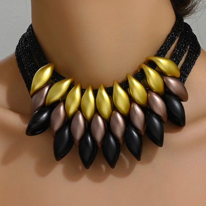 Tribal Petal Bib Necklace Set | Chunky Statement Jewelry in Gold or Multi-Tone