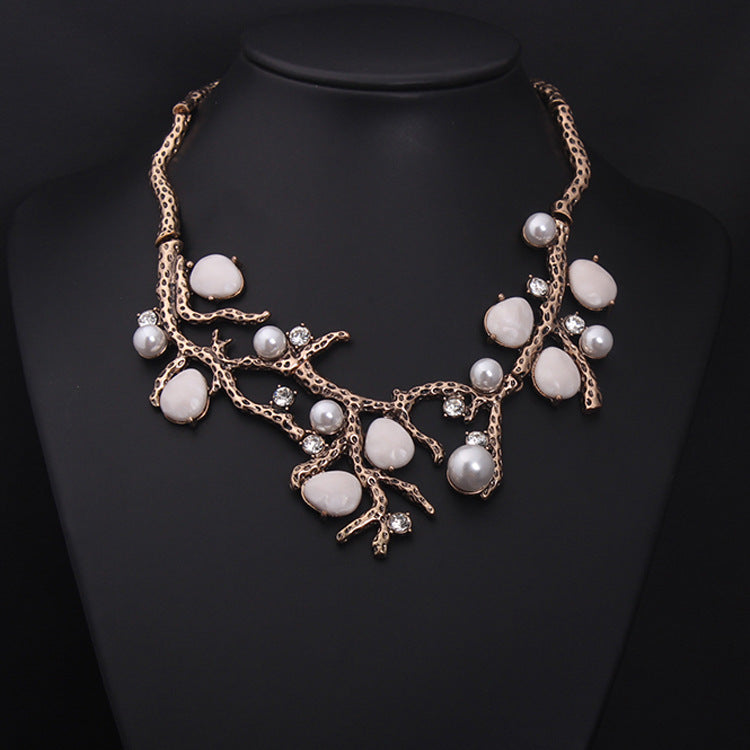 Elegant Pearl and Gemstone Branch Necklace - Unique Designer Statement Jewelry