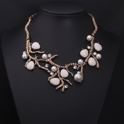 Elegant Pearl and Gemstone Branch Necklace - Unique Designer Statement Jewelry