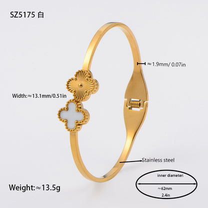 Anti-Tarnish Clover Bangle | Stainless Steel Gold & White Bracelet