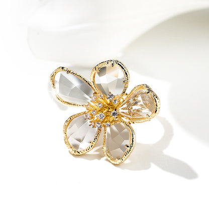 Elegant Crystal Flower Brooch with Diamond Accents