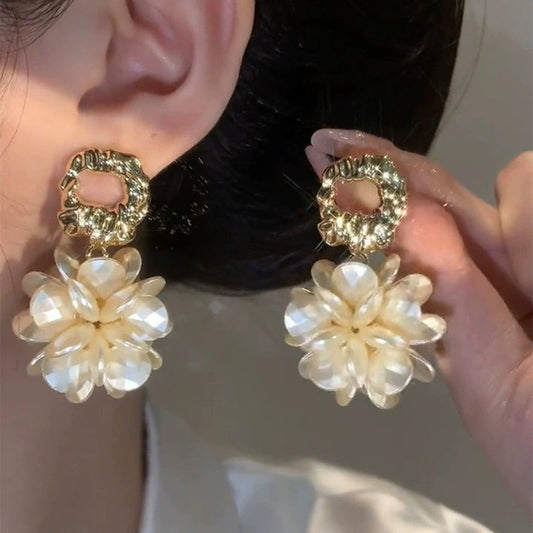Elegant Gold & Pearl Flower Drop Earrings | Statement Dangle Jewelry for Women