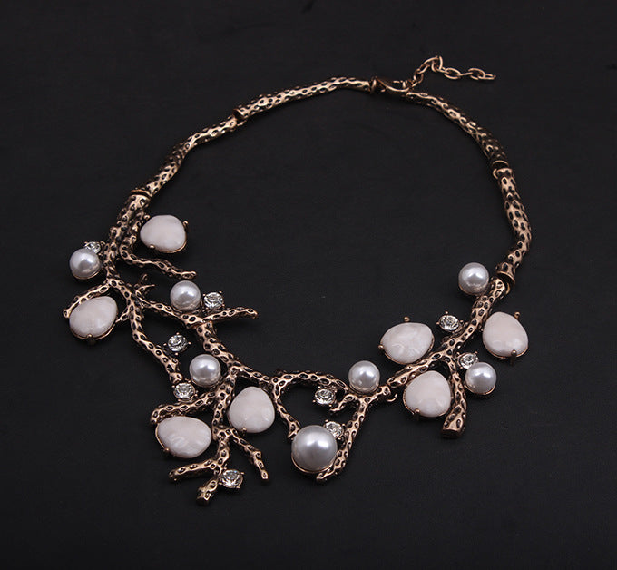 Elegant Pearl and Gemstone Branch Necklace - Unique Designer Statement Jewelry