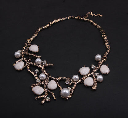 Elegant Pearl and Gemstone Branch Necklace - Unique Designer Statement Jewelry