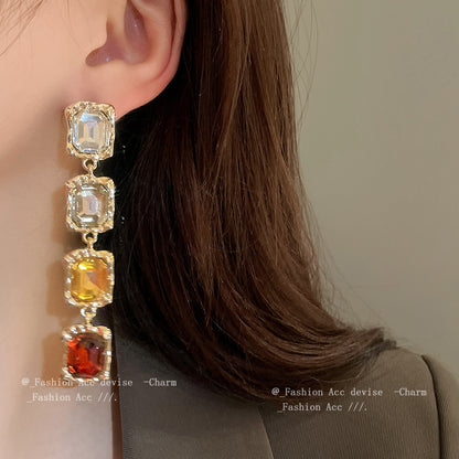 Multi-Color Crystal Statement Jewelry Set | Vintage Gold Necklace & Earrings