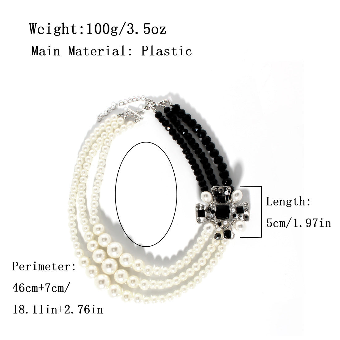 Luxury Statement Pearl Choker Necklace with Black Crystal Accent – Elegant Multi-Layered Design for Women