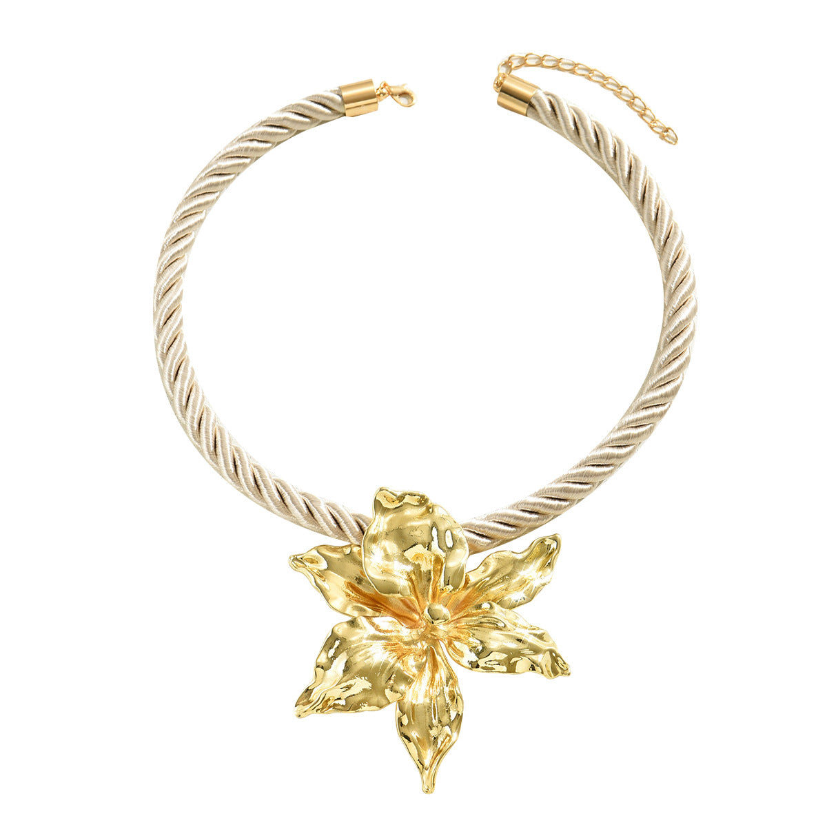 Gold Orchid Statement Necklace - Bold Floral Jewelry