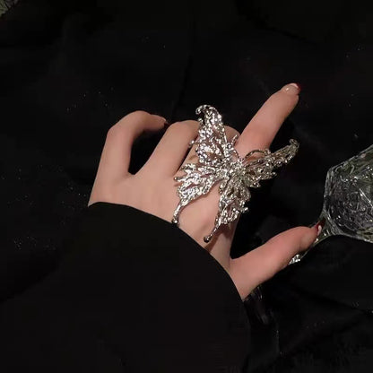 Irregular Molten Silver Butterfly Ring Collection – Edgy Vintage Style Finger Rings for Women & Men