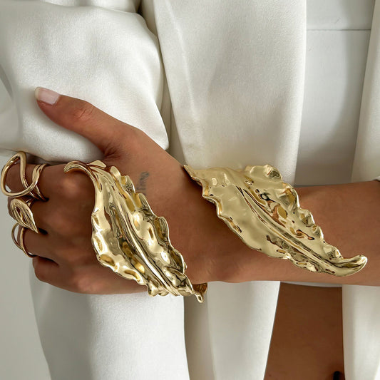 Sculpted Gold Leaf Cuff Bracelet | Unique Statement Wristlet