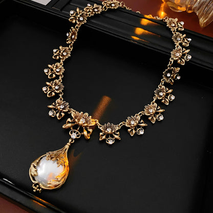 Vintage Floral Pearl & Rhinestone Jewelry Set for Women