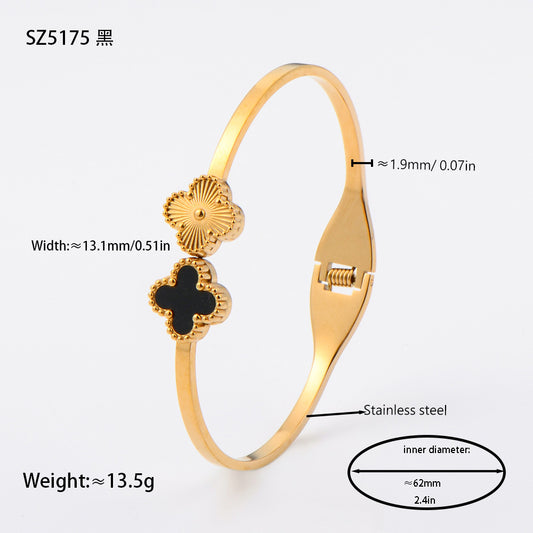 Anti-Tarnish Clover Bangle | Stainless Steel Gold & White Bracelet