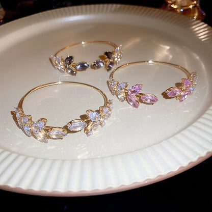 Elegant Gold-Plated Leaf Design Crystal Bracelet – Adjustable Party Wear Jewelry for Women