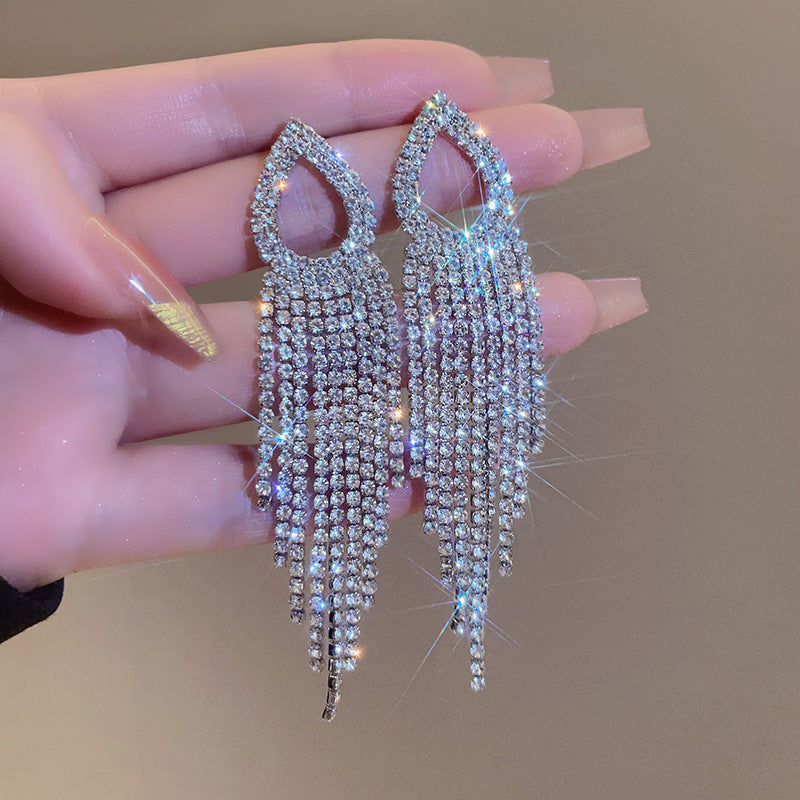 Elegant Crystal Teardrop Fringe Earrings | Rhinestone Tassel Statement Earrings