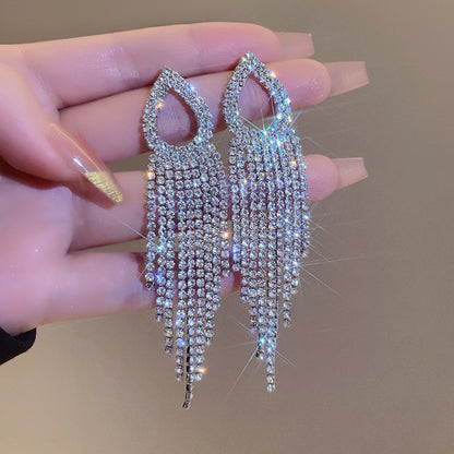 Elegant Crystal Teardrop Fringe Earrings | Rhinestone Tassel Statement Earrings