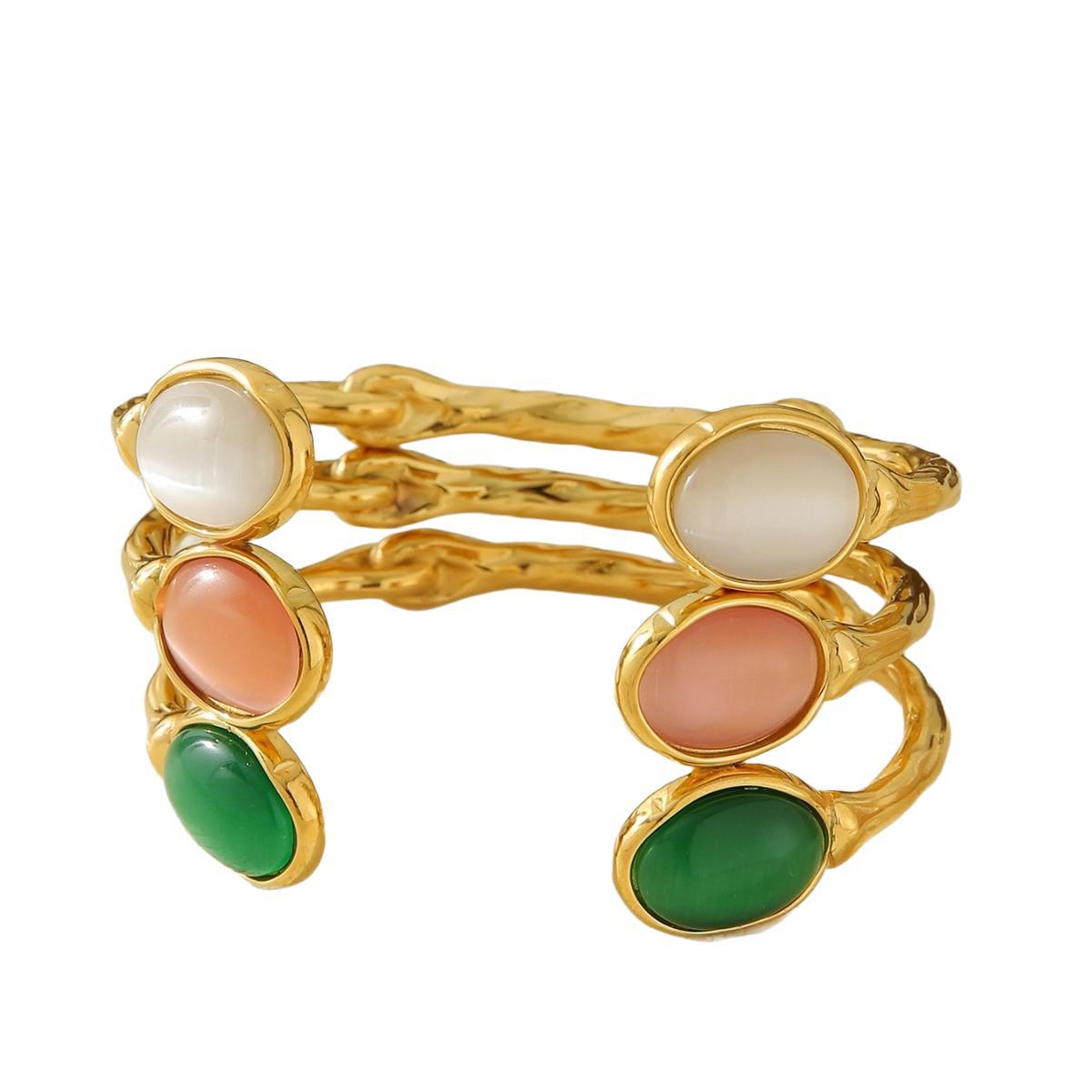Organic Knot Gold Cuff Bracelet with Oval Gemstones | Multiple Colors