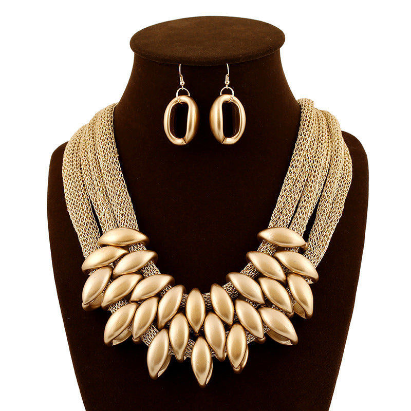 Tribal Petal Bib Necklace Set | Chunky Statement Jewelry in Gold or Multi-Tone