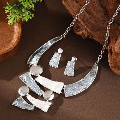 Bohemian Geometric Bib Statement Necklace and Earring Set