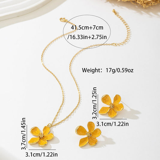 Elegant Yellow Flower Necklace & Earrings Jewelry Set