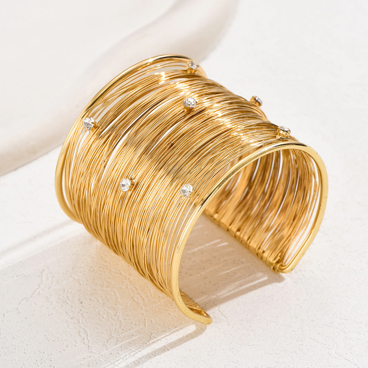 Gold Wire-Wrapped Crystal Cuff | Wide Statement Bracelet